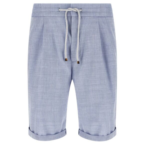 Brunello Cucinelli Men Linen And Wool Chevron Bermuda Shorts